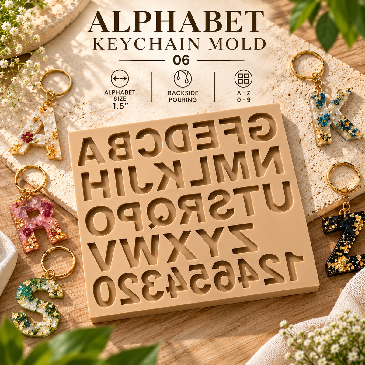 Alphabet keychain mold 06 (Backside pouring)