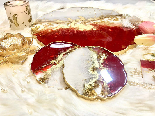 Resin Tray with coaster with coasters / 14"