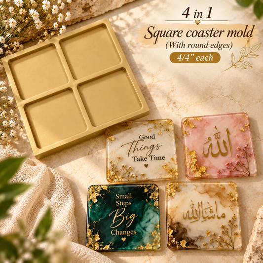 4 In 1 Square Coaster Mold With Round Edges